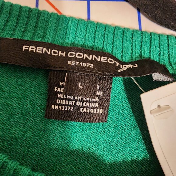 French Connection Crewneck Cardigan Sweater Small hole NWT Green Large - Picture 6 of 11